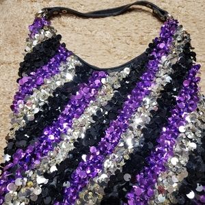 Beautiful medium size purple, silver and black sequined purse